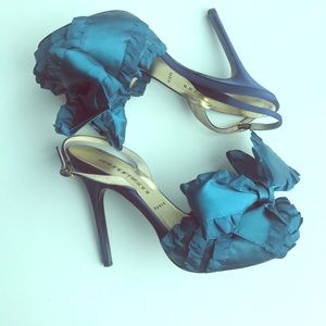 Bruno Frisoni blue satin bow pumps